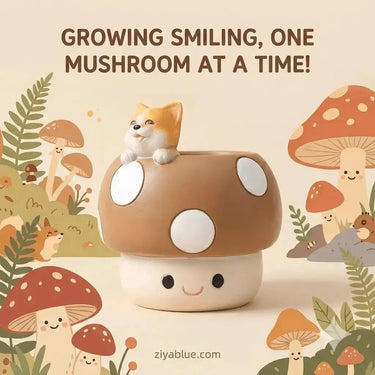 Kawaii Mushroom Planter: Animal Succulent Pot Ziya Blue Ziya Blue