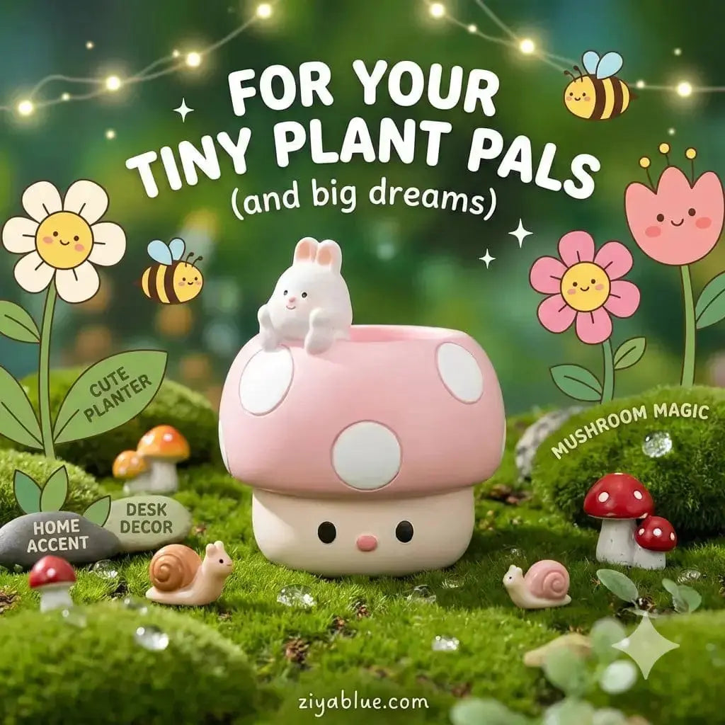 Kawaii Mushroom Planter: Animal Succulent Pot Ziya Blue Ziya Blue