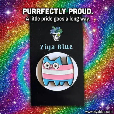 Kawaii Pride Trans Cat Enamel Pin Ziya Blue Ziya Blue