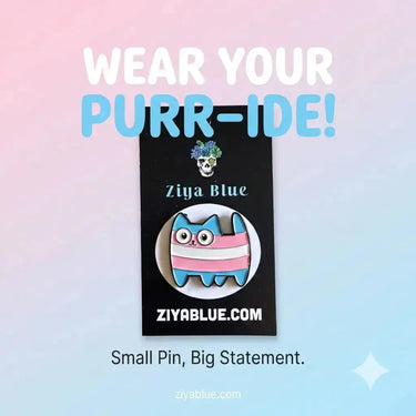 Kawaii Pride Trans Cat Enamel Pin Ziya Blue Ziya Blue