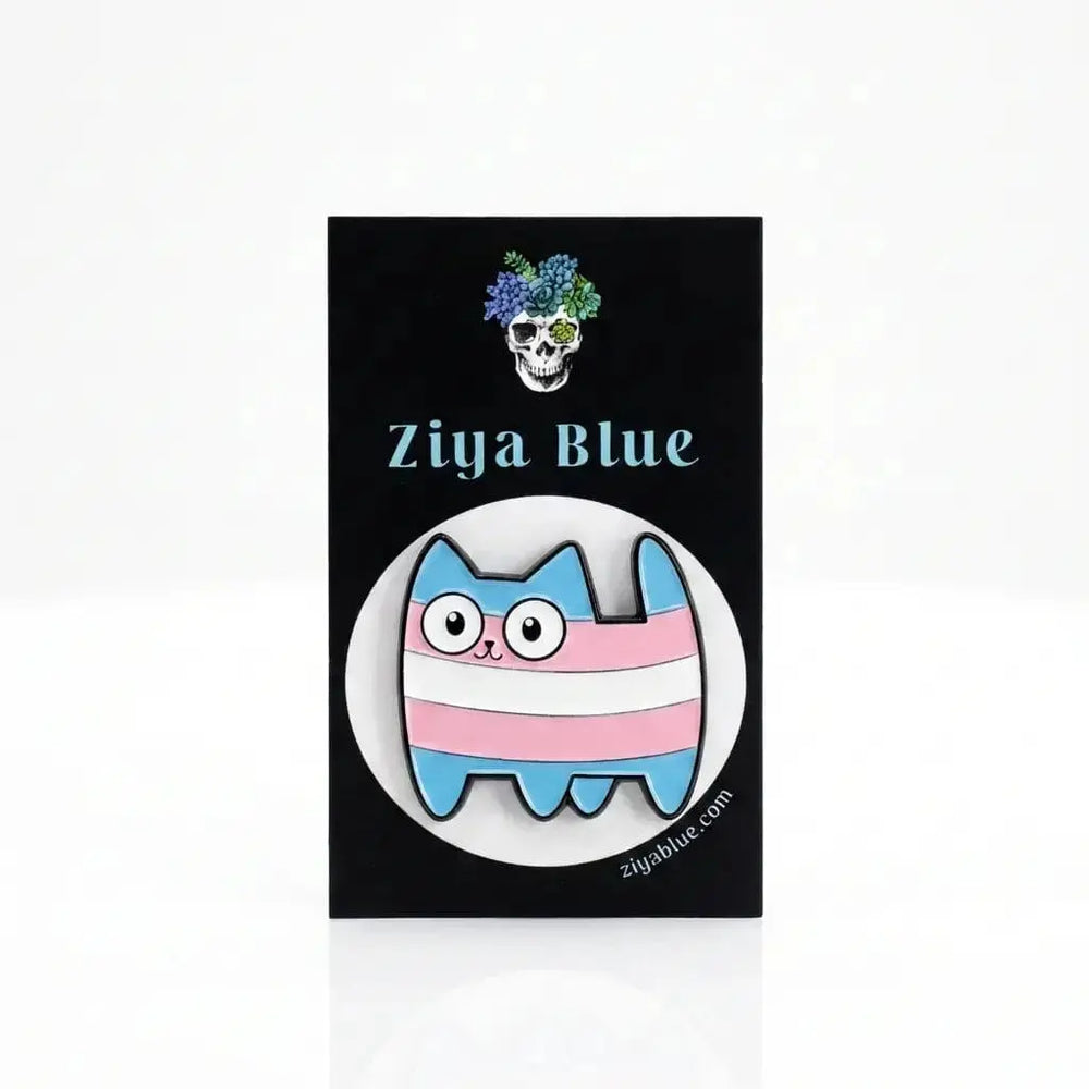 Kawaii Pride Trans Cat Enamel Pin Ziya Blue Ziya Blue