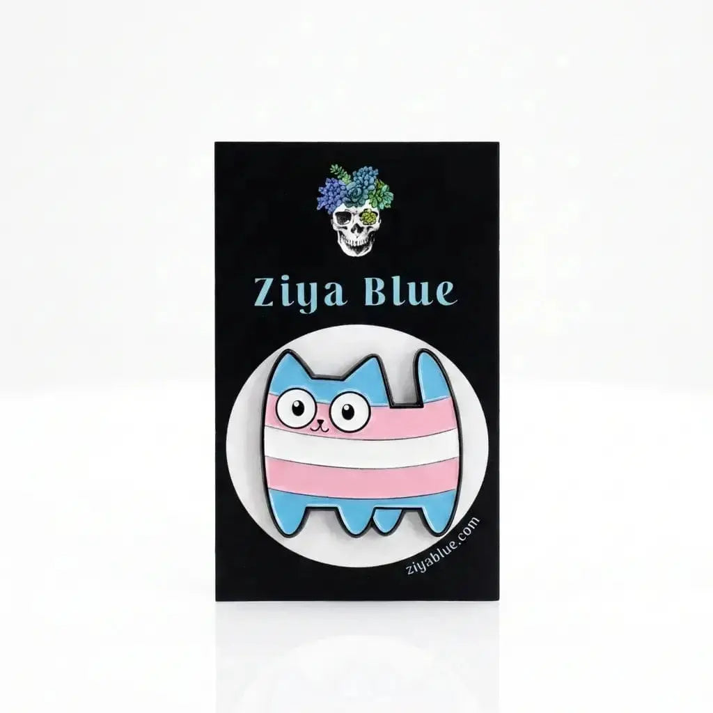 Kawaii Pride Trans Cat Enamel Pin Ziya Blue Ziya Blue