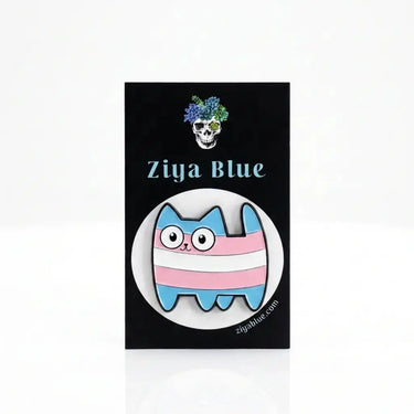 Kawaii Pride Trans Cat Enamel Pin Ziya Blue Ziya Blue
