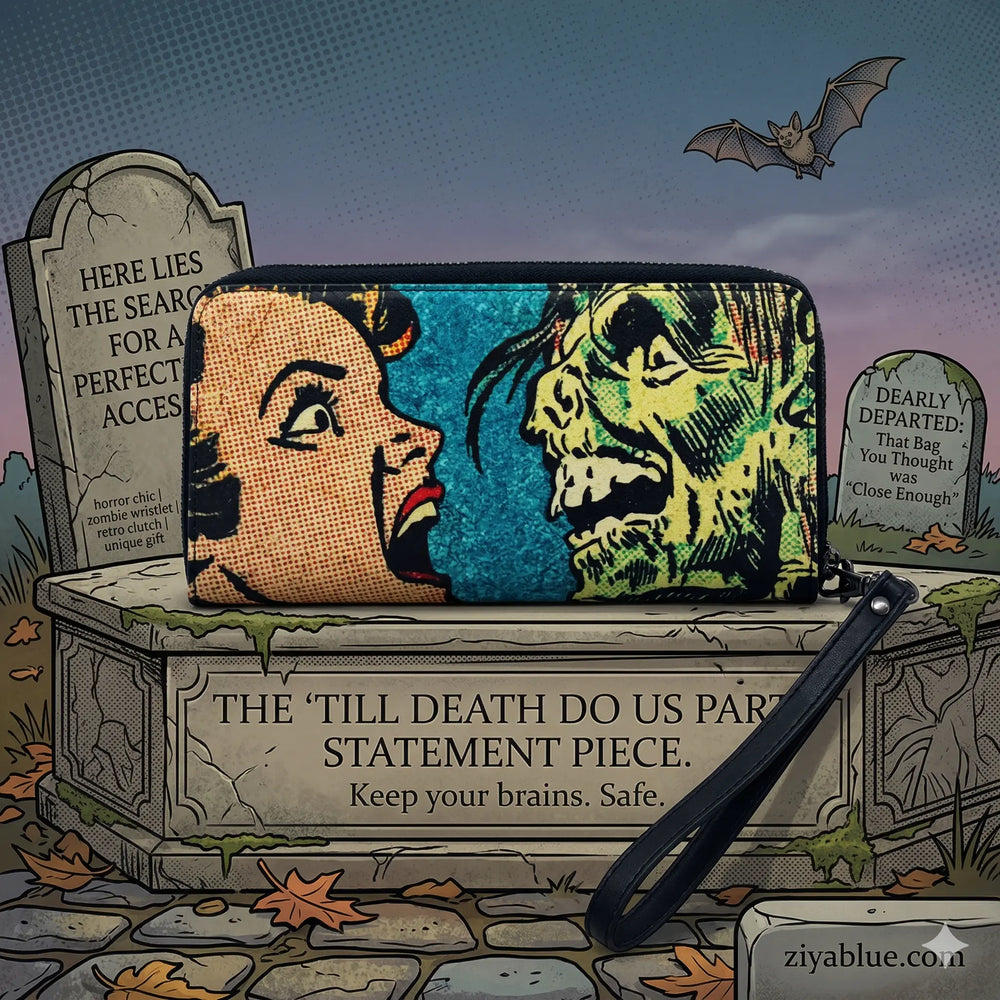 Kiss of Death Zombie Clutch Wallet | Retro Horror Wristlet  Ziya Blue