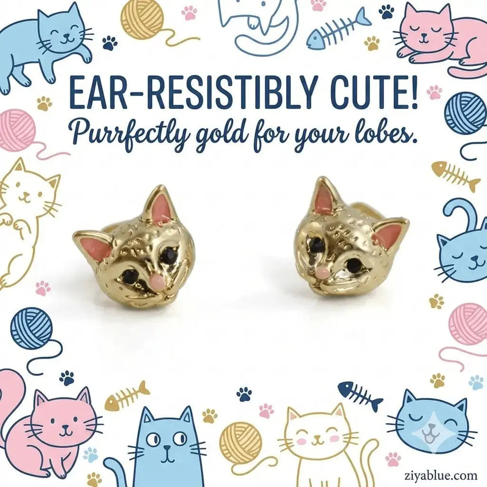 Kitten God Stud Earrings: The "Celestial Kitty" Studs 🐱✨ Wildflower Co. Ziya Blue