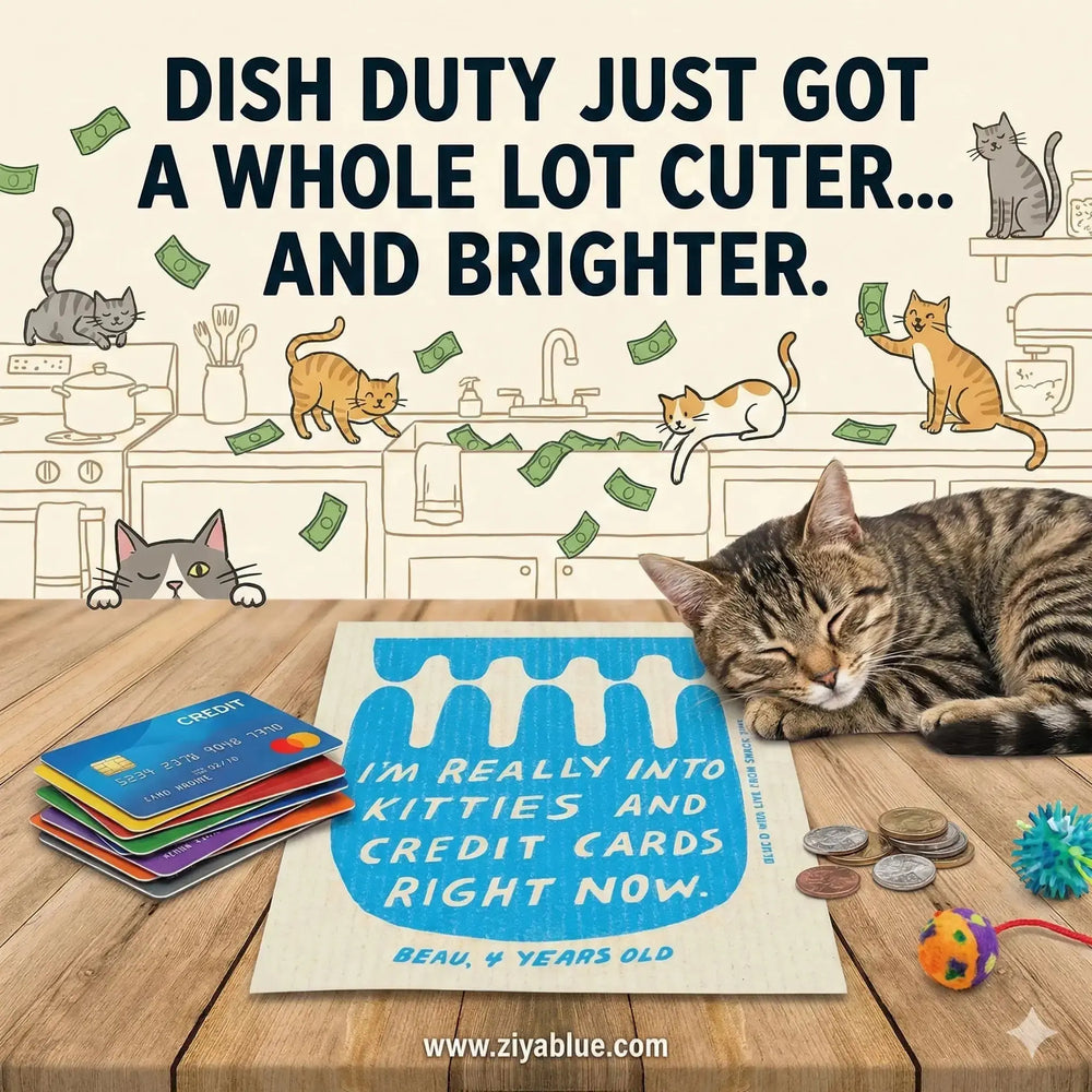 Kitties Swedish Dishcloth: Eco Cleaning DAVID YOUNGSON & ASSOCIATES Ziya Blue