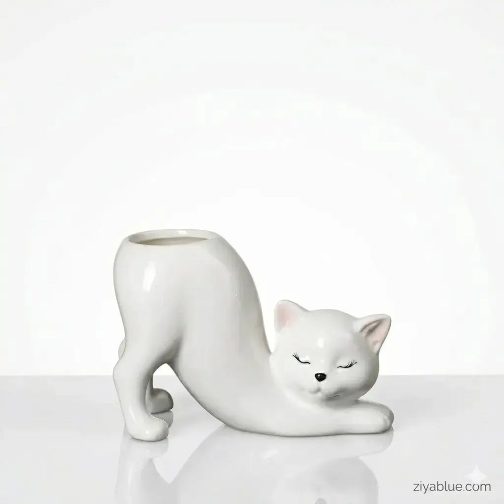 Kitty Planter | Stretching Cat Ceramic Pot | Yoga Inspired Decor  Ziya Blue