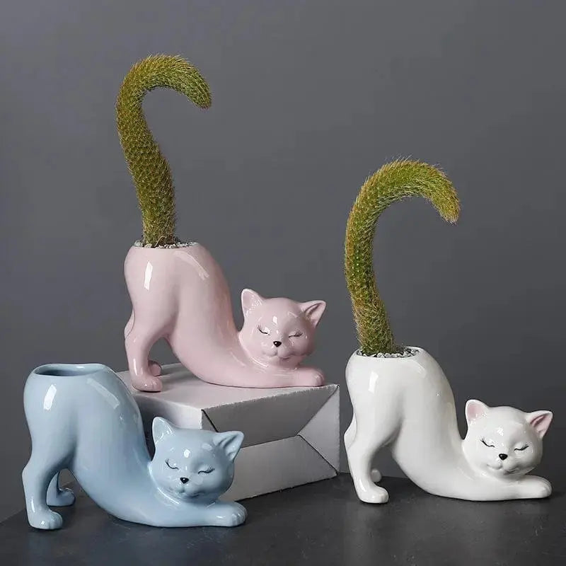 Kitty Planter | Stretching Cat Ceramic Pot | Yoga Inspired Decor Ziya Blue Ziya Blue