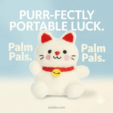 Kota Lucky Cat Palm Pal | Mini Maneki-Neko Plush Toy | 3.5" Aurora Ziya Blue