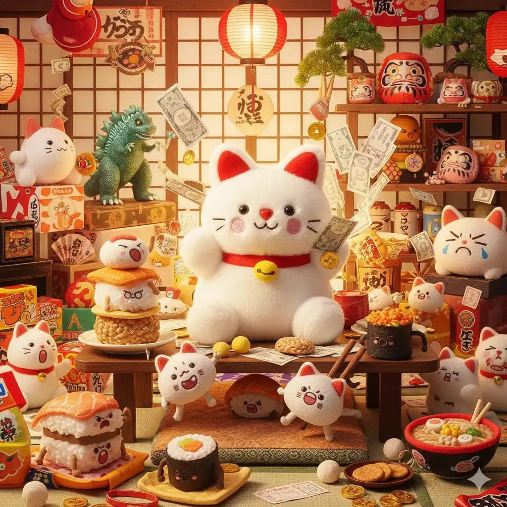 Kota Lucky Cat Palm Pal | Mini Maneki-Neko Plush Toy | 3.5" Aurora Ziya Blue