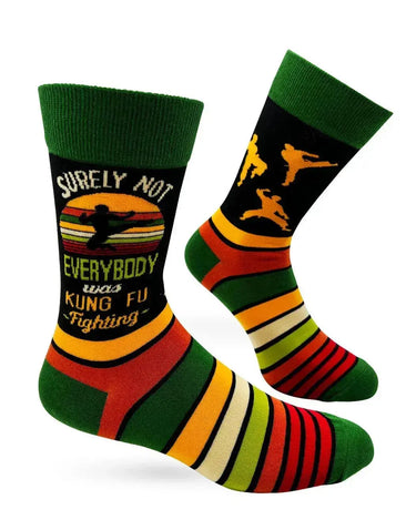 Kung Fu Fighting Socks: Funny Mens Crew Fabdaz Ziya Blue