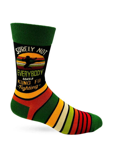 Kung Fu Fighting Socks: Funny Mens Crew Fabdaz Ziya Blue