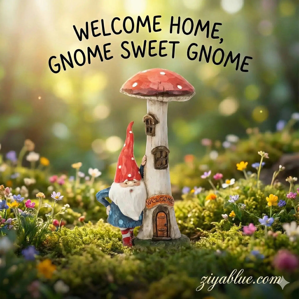 LED Gnome Garden Statue: Whimsical Mushroom House 🍄✨ Pacific Giftware Ziya Blue