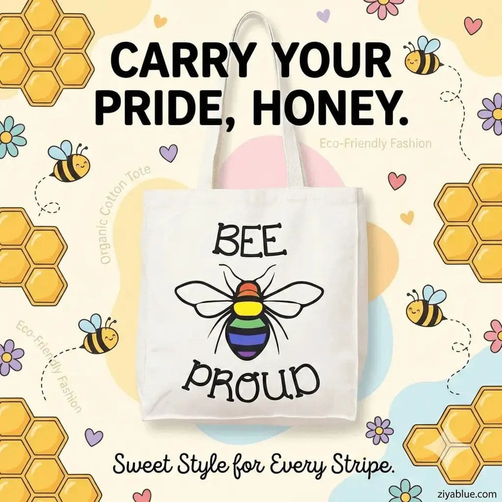 LGBTQ+ Canvas Tote – Bee Proud Rainbow Pride Bag Rainbow Certified Ziya Blue
