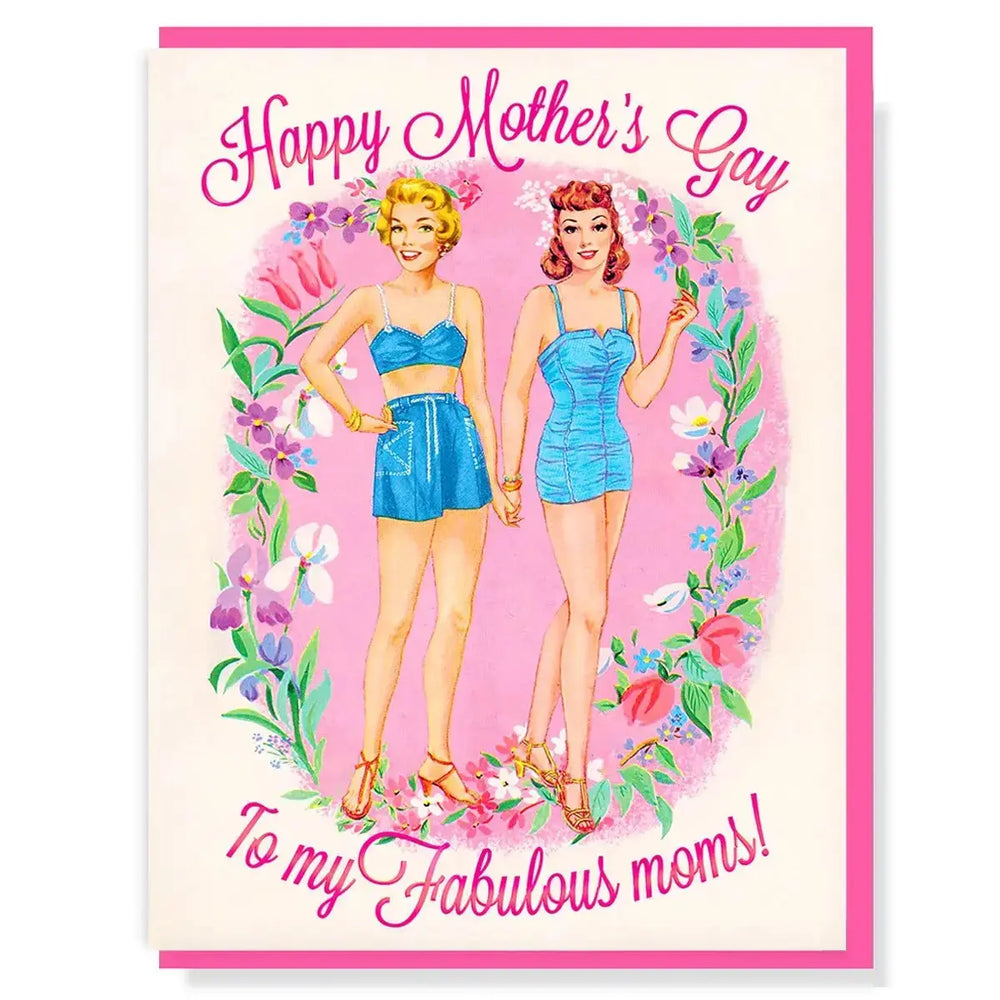 LGBTQ+ Mother's Day Card | Pink Foil "Fabulous Moms" Greeting Smitten Kitten Ziya Blue