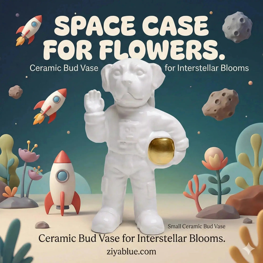 Laika the Astronaut Ceramic Vase: Space Dog Decor Chive Ziya Blue