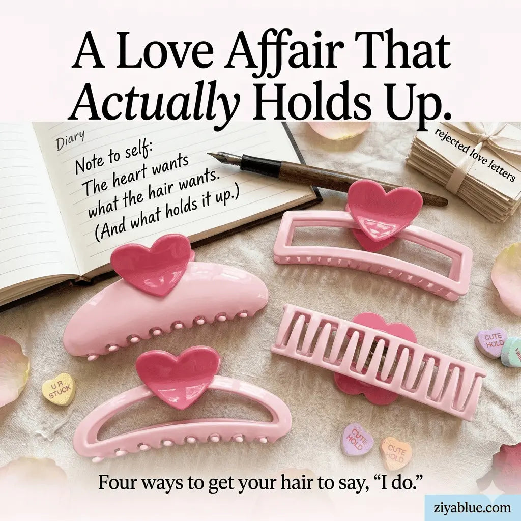 Large Pink Heart Hair Claw Clip  Ziya Blue