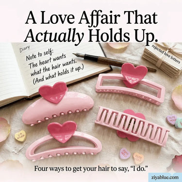 Large Pink Heart Hair Claw Clip  Ziya Blue