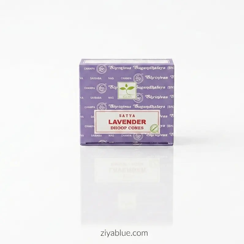 Lavender Dhoop Cones: Satya 12-Pack & Holder  Ziya Blue