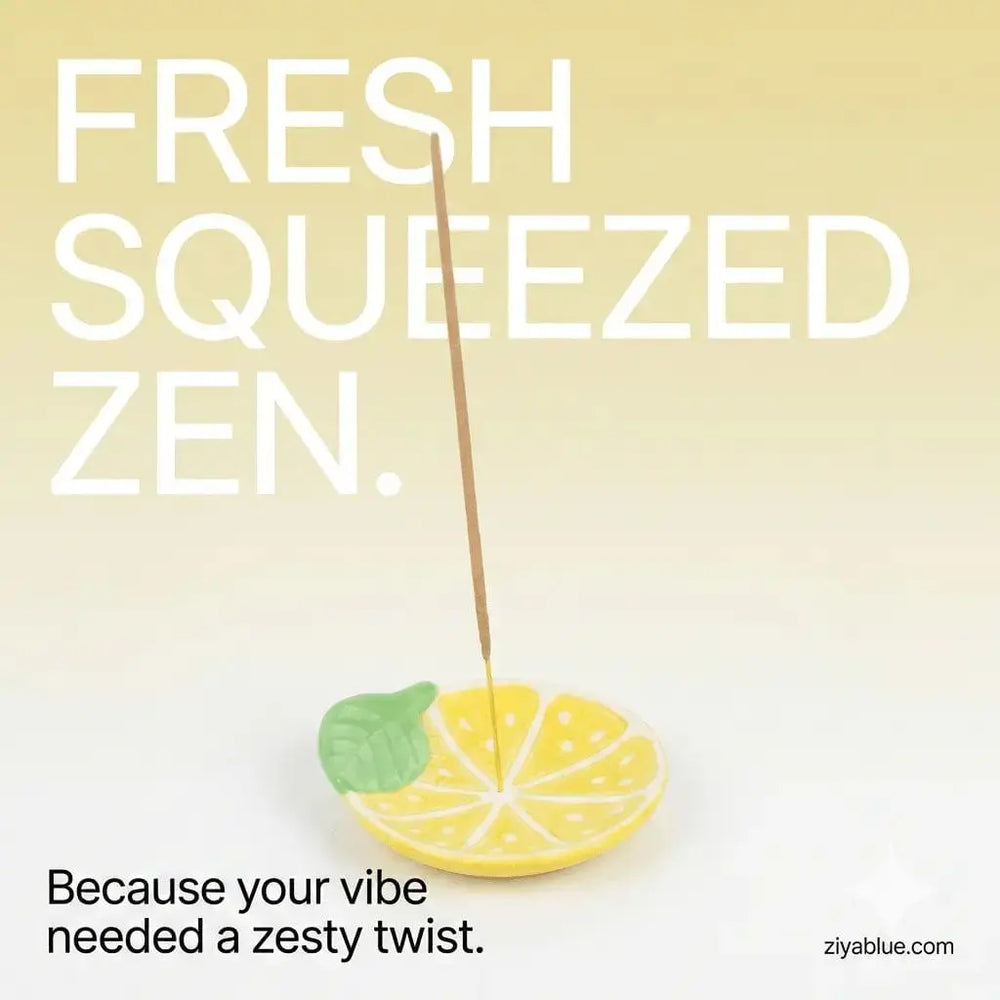 Lemon Incense Holder: Ceramic Slice Ash Catcher Something Different Ziya Blue