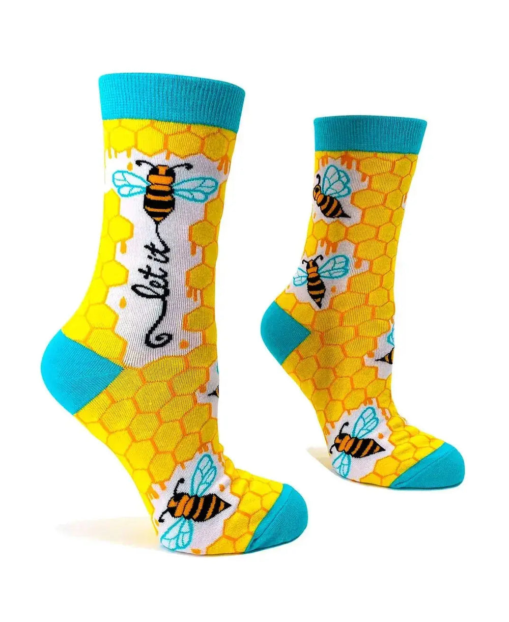Let It Bee Socks: Cute Honeycomb Crew Fabdaz Ziya Blue