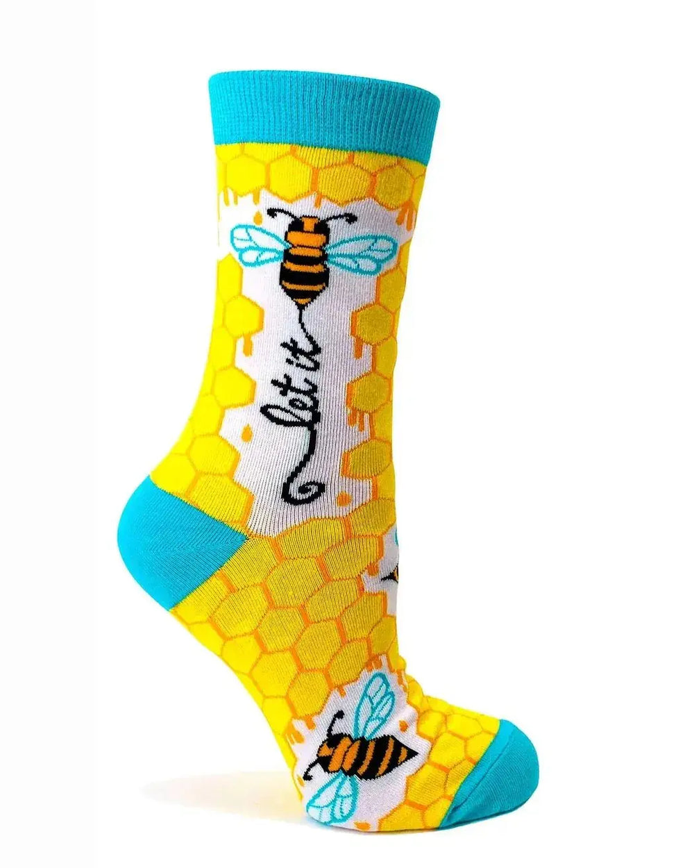 Let It Bee Socks: Cute Honeycomb Crew Fabdaz Ziya Blue