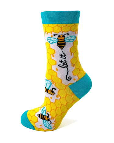 Let It Bee Socks: Cute Honeycomb Crew Fabdaz Ziya Blue