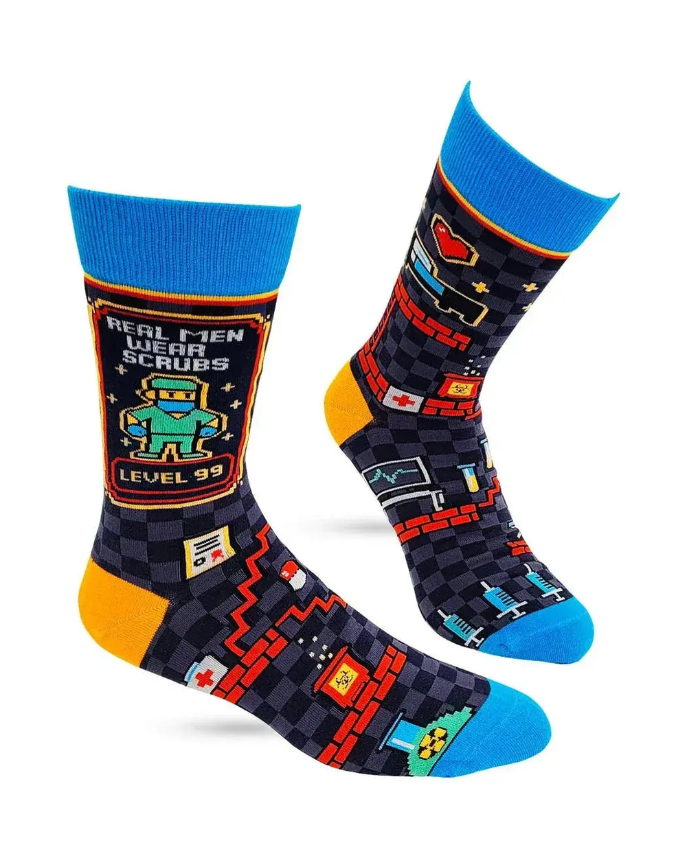 Level 99 Healthcare Hero: Real Men Wear Scrubs Socks Fabdaz Ziya Blue