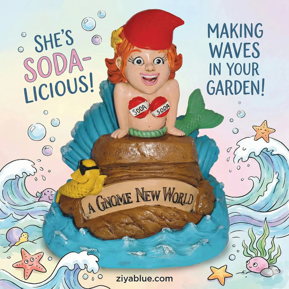 Little Mer-gnome Garden Statue: 8.5" Big Mouth Ziya Blue