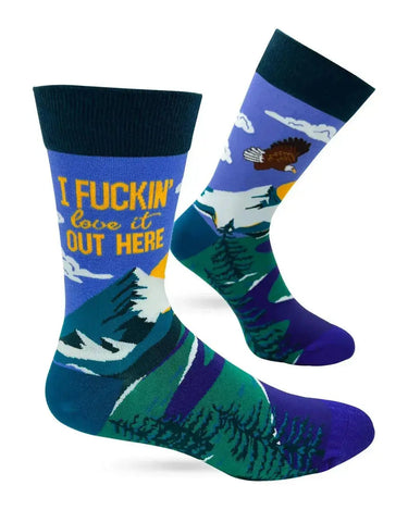 Love It Out Here Men's Crew Socks Fabdaz Ziya Blue