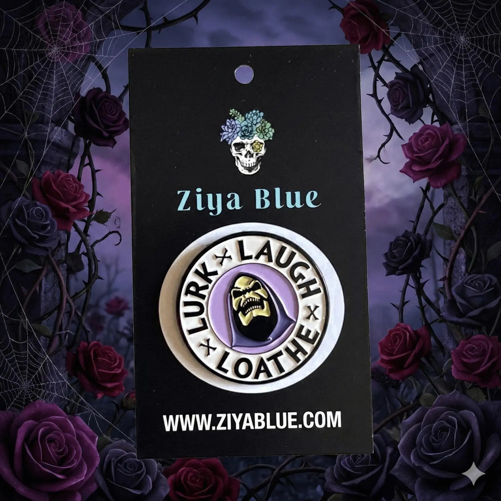 Lurk Laugh Loathe Funny Skeletor Enamel Pin Ziya Blue Ziya Blue