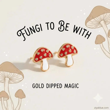 Magical Enamel and Crystal Mushroom Stud Earrings Wildflower Co. Ziya Blue