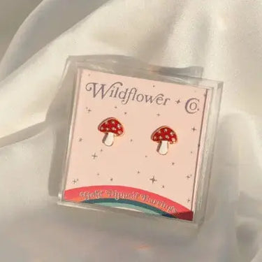 Magical Enamel and Crystal Mushroom Stud Earrings Wildflower Co. Ziya Blue