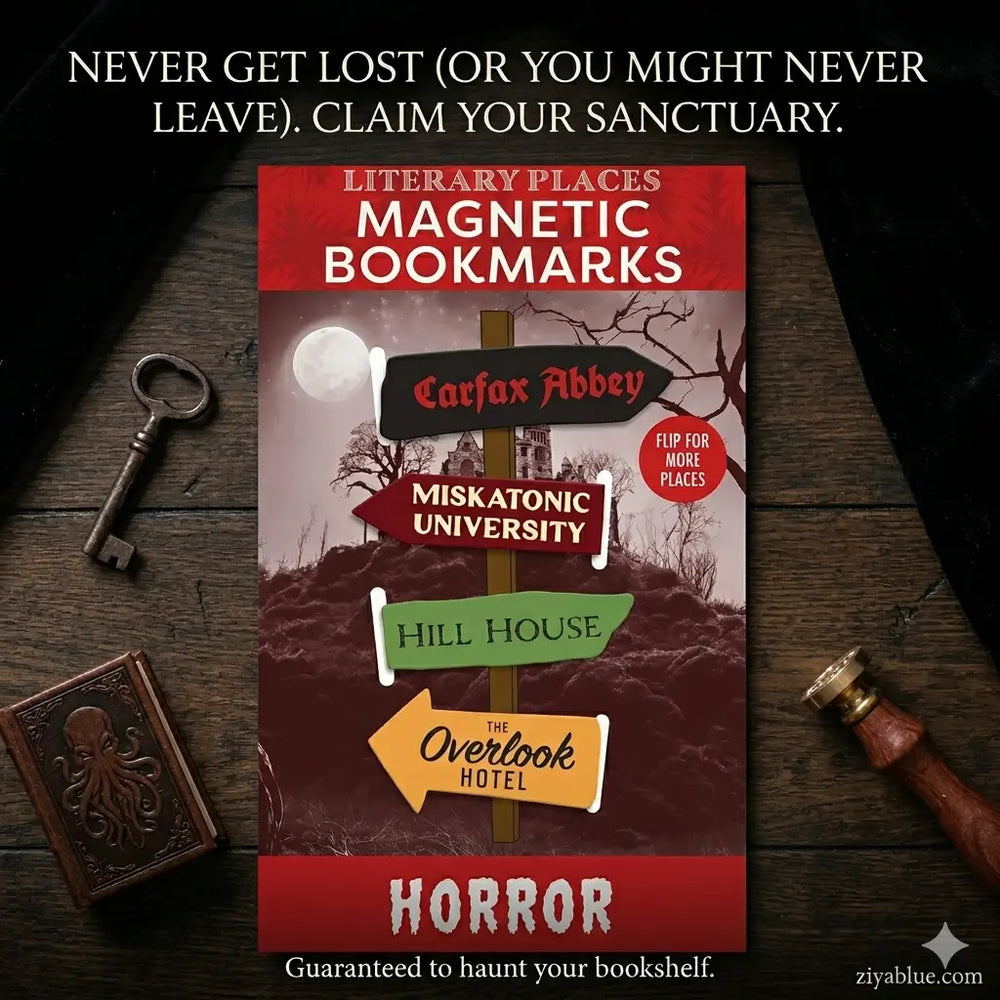 Magnetic Horror Bookmarks Literary Places  (Set of 4)  Ziya Blue