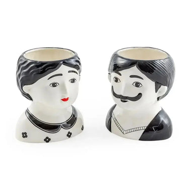 Male Face Ceramic Vase| Black & White Monochrome Decor McGowan & Rutherford Ltd Ziya Blue