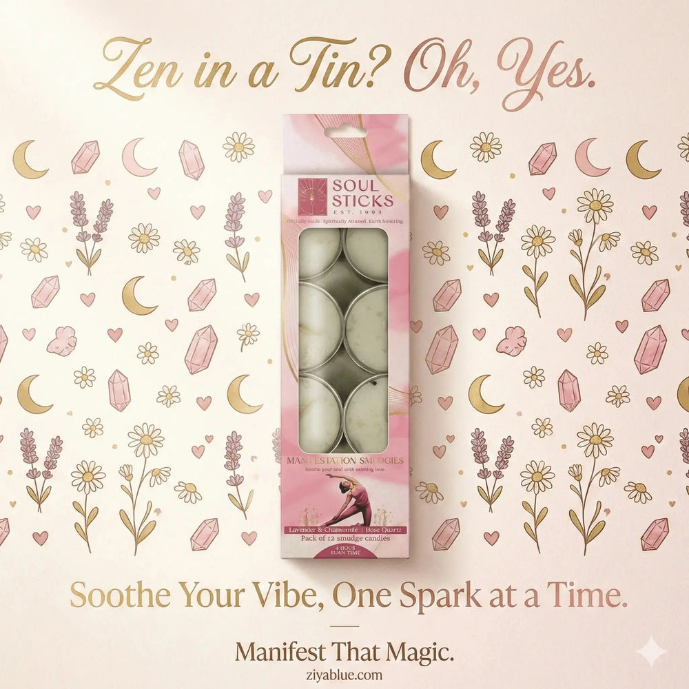 Manifestation Smudge Candles: 12-Pack Calming Energy Set Designs by Deekay Inc. Ziya Blue