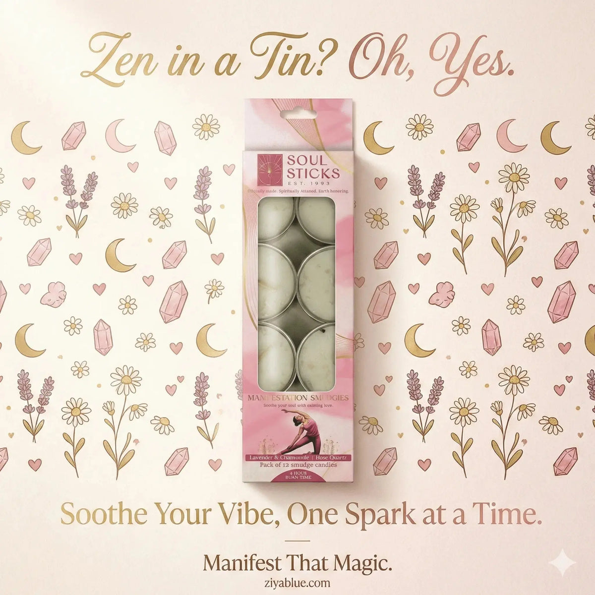 Manifestation Smudge Candles: 12-Pack Calming Energy Set Designs by Deekay Inc. Ziya Blue