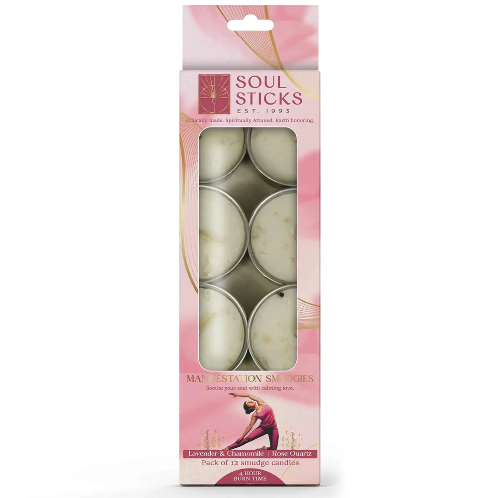 Manifestation Smudge Candles: 12-Pack Calming Energy Set Designs by Deekay Inc. Ziya Blue