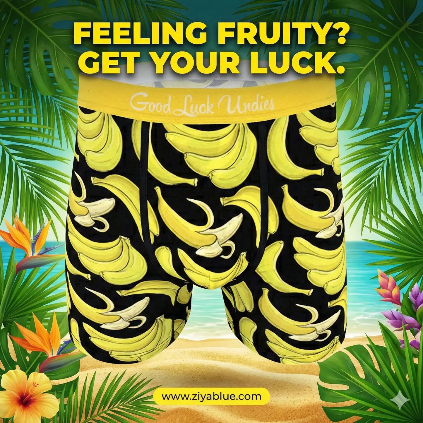 Men's Bananas Underwear: The Tropical Fruit Boxers Good Luck Sock Ziya Blue