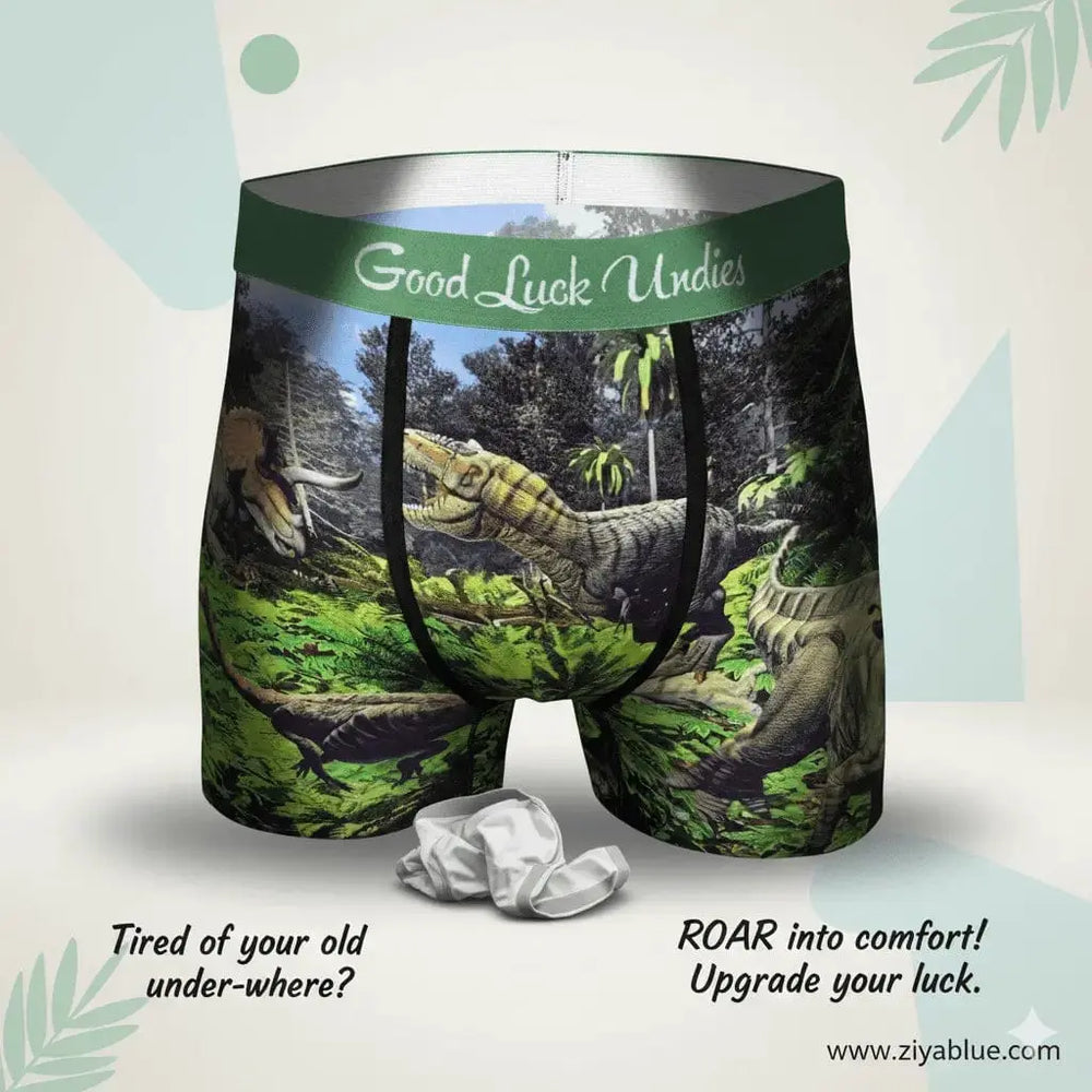 Men's Dinosaur Valley Underwear | Soft Modal Dino Print Boxers Good Luck Sock Ziya Blue