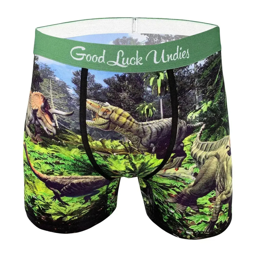 Men's Dinosaur Valley Underwear | Soft Modal Dino Print Boxers Good Luck Sock Ziya Blue