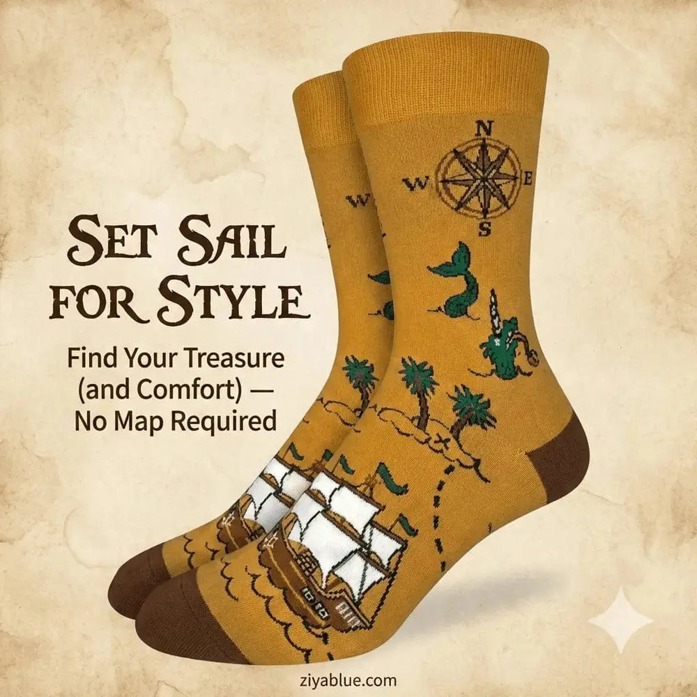 Men's Pirate Ship Socks: A Nautical Gift Good Luck Sock Ziya Blue