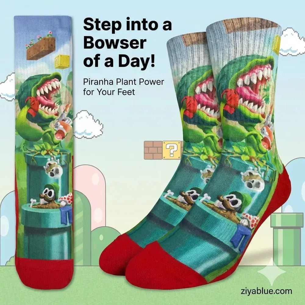 Men's Plants Eating Plumbers Socks: Level Up Good Luck Sock Ziya Blue