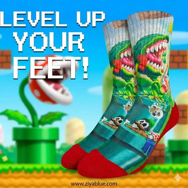 Men's Plants Eating Plumbers Socks: Level Up Good Luck Sock Ziya Blue
