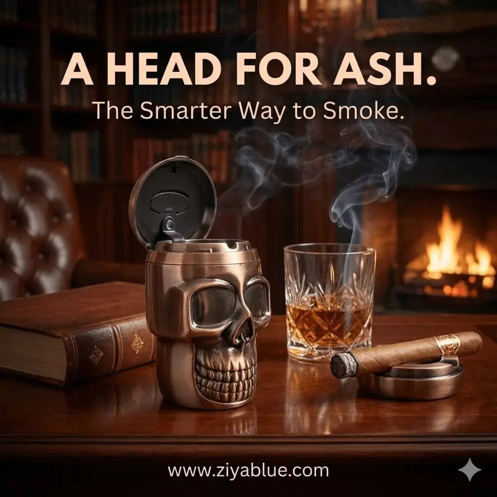 Metallic Glow-in-the-Dark LED Skull Ashtray Ziya Blue Ziya Blue