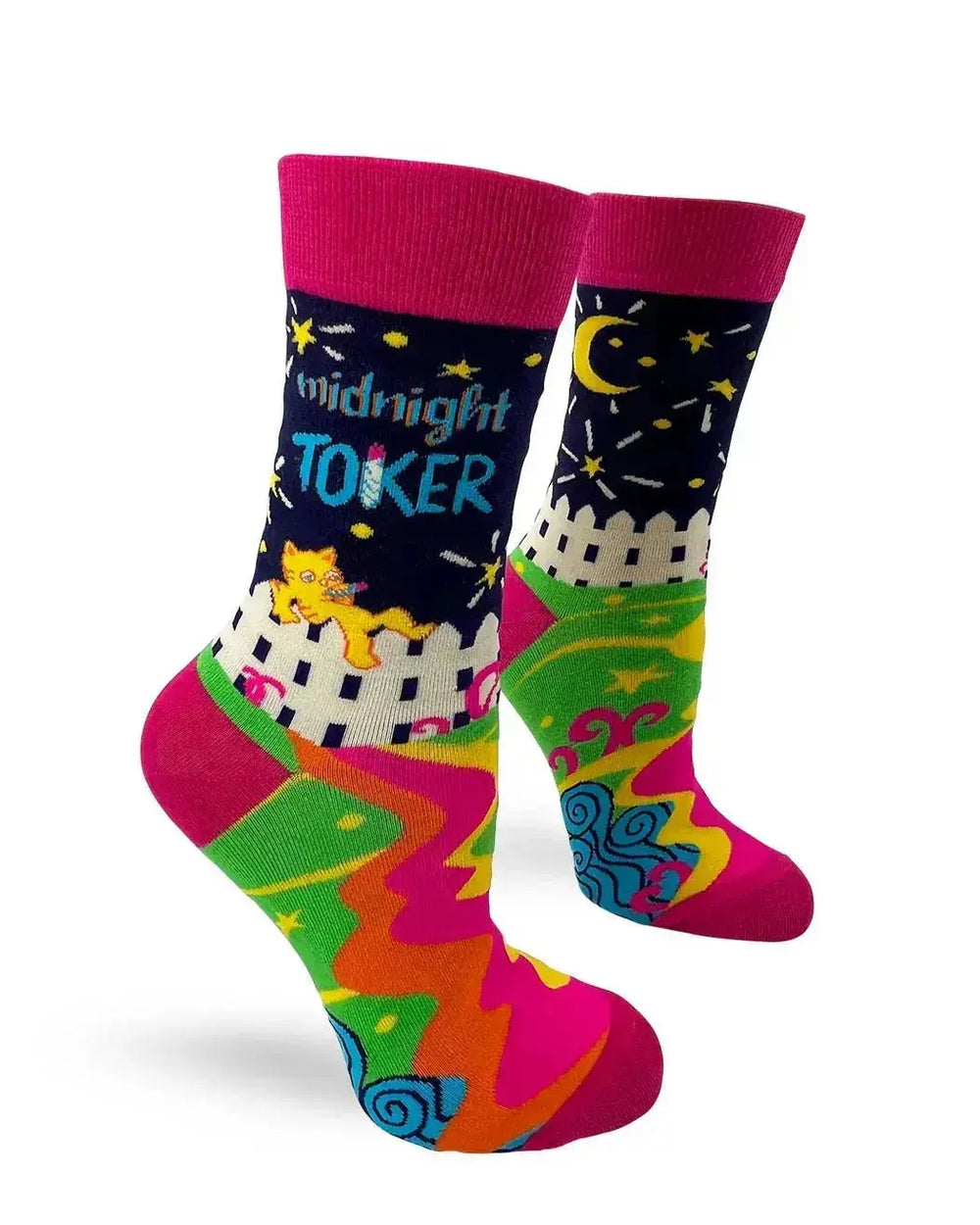 Midnight Toker Socks: Women's Stoner Crew Fabdaz Ziya Blue