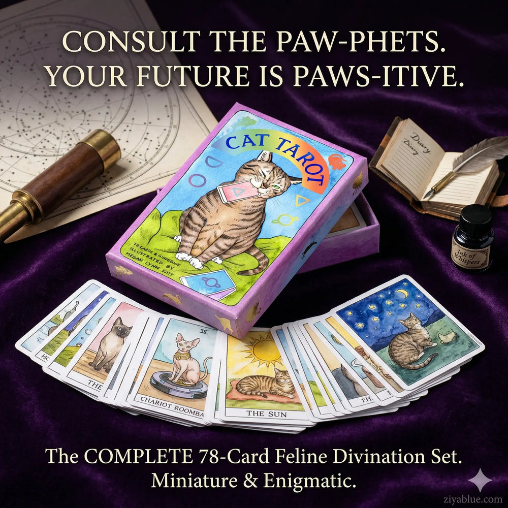 Mini Cat Tarot Deck | 78-Card Feline Divination Set  Ziya Blue