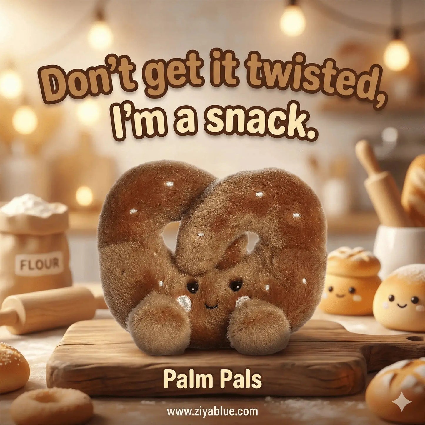 Mini Pretzel Plush Toy | Twist Pretzel Palm Pal | 3.5" Aurora Ziya Blue