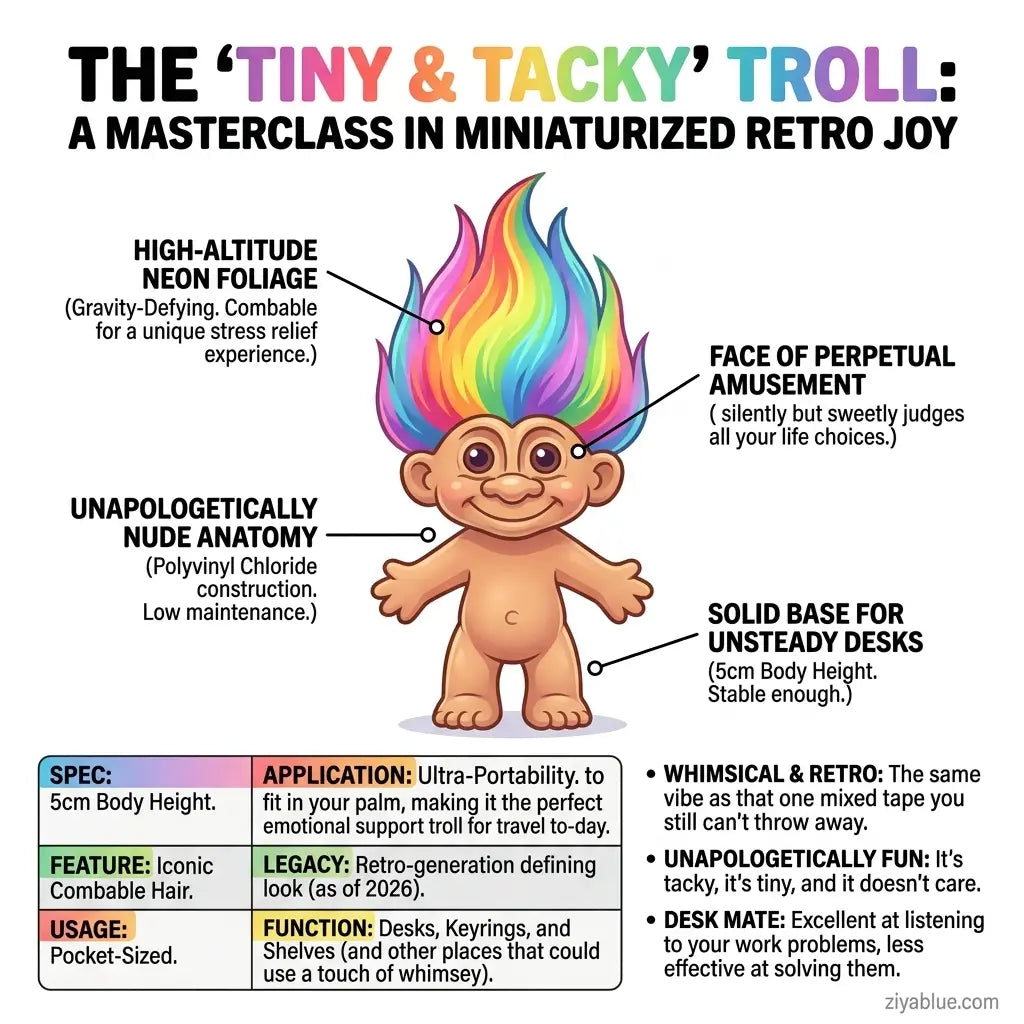 Mini Troll Doll - Pocket-Sized Retro Collectible  Ziya Blue