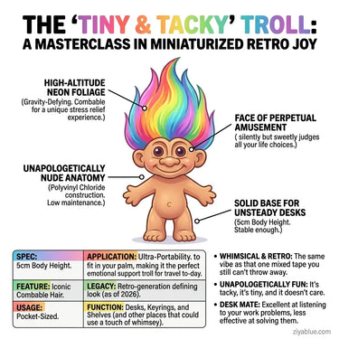 Mini Troll Doll - Pocket-Sized Retro Collectible  Ziya Blue